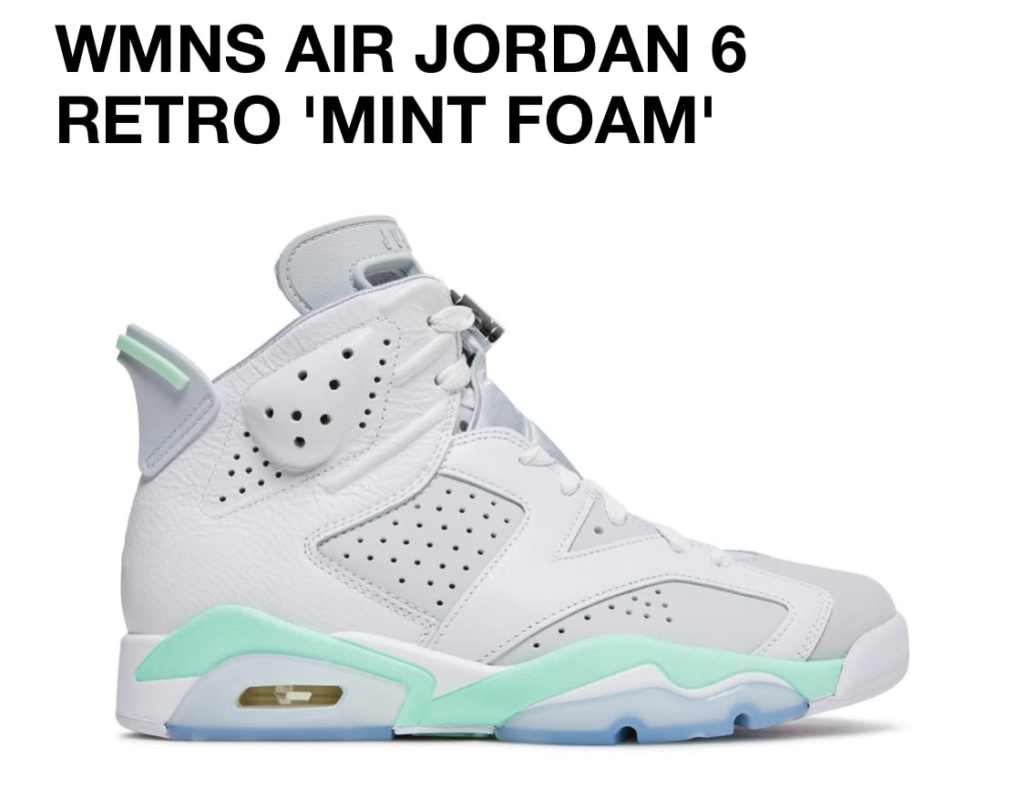 WMNS Air Jordan 6 Retro 'Mint Foam' – Beekeepersneakers